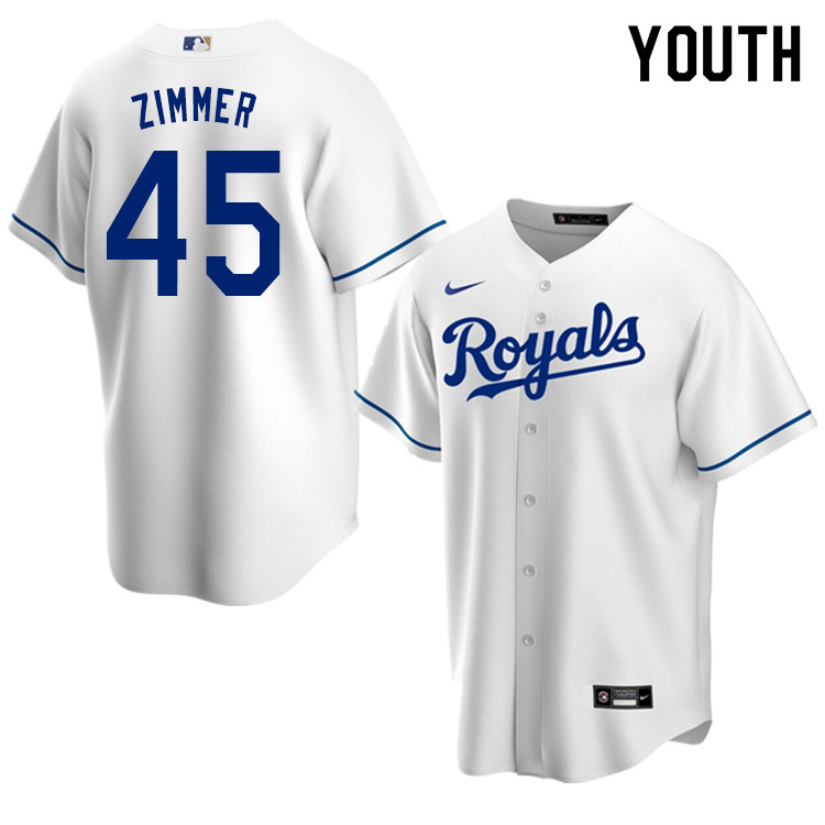 Nike Youth #45 Kyle Zimmer Kansas City Royals Baseball Jerseys Sale-White